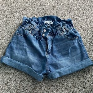 Medium Blue Jean Shorts with Ruffled Waistline